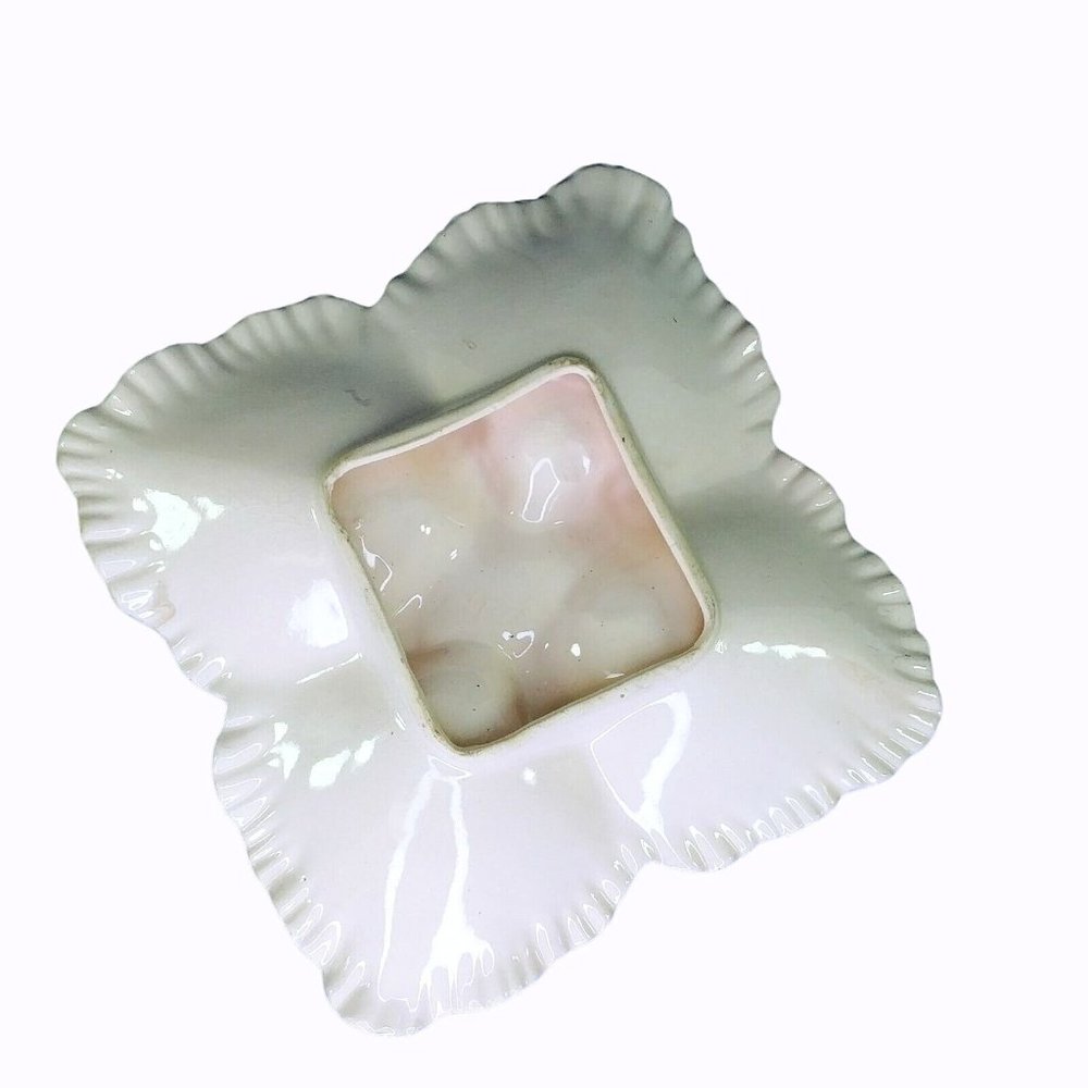 Dish Divided with Handle Pink Opalescent Gold Leaf Accents Collectible Vintage - Picture 7 of 9